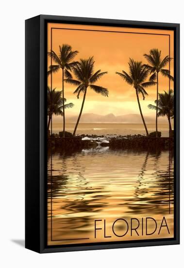 Florida - Palms and Orange Sunset-Lantern Press-Framed Stretched Canvas