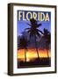 Florida - Palms and Sunset-Lantern Press-Framed Art Print