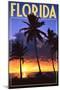 Florida - Palms and Sunset-Lantern Press-Mounted Art Print