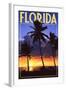 Florida - Palms and Sunset-Lantern Press-Framed Art Print