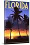 Florida - Palms and Sunset-Lantern Press-Mounted Art Print