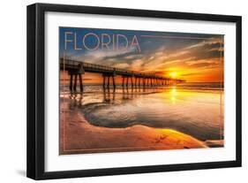 Florida - Pier and Sunset-Lantern Press-Framed Art Print