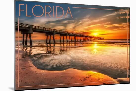 Florida - Pier and Sunset-Lantern Press-Mounted Art Print