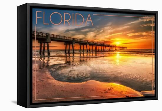 Florida - Pier and Sunset-Lantern Press-Framed Stretched Canvas