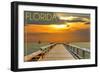 Florida - Pier at Sunset-Lantern Press-Framed Art Print