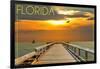 Florida - Pier at Sunset-Lantern Press-Framed Art Print