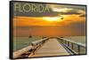 Florida - Pier at Sunset-Lantern Press-Framed Stretched Canvas