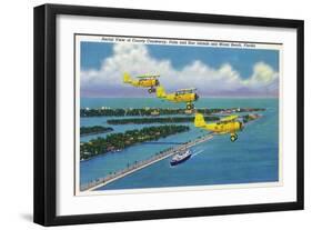 Florida - Planes Flying over Causeway, Miami Beach-Lantern Press-Framed Art Print