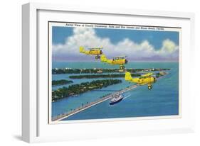 Florida - Planes Flying over Causeway, Miami Beach-Lantern Press-Framed Art Print