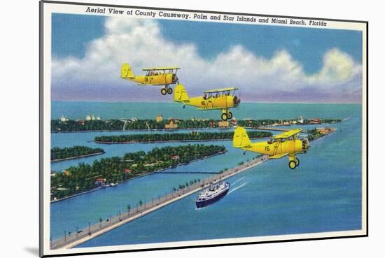 Florida - Planes Flying over Causeway, Miami Beach-Lantern Press-Mounted Art Print