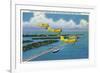 Florida - Planes Flying over Causeway, Miami Beach-Lantern Press-Framed Premium Giclee Print