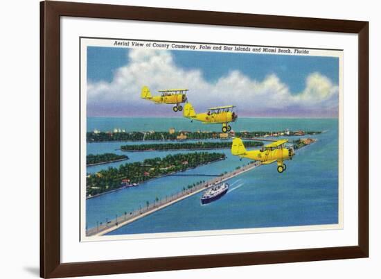 Florida - Planes Flying over Causeway, Miami Beach-Lantern Press-Framed Premium Giclee Print