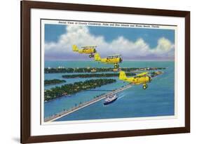 Florida - Planes Flying over Causeway, Miami Beach-Lantern Press-Framed Premium Giclee Print