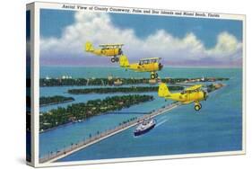 Florida - Planes Flying over Causeway, Miami Beach-Lantern Press-Stretched Canvas