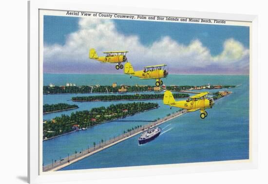 Florida - Planes Flying over Causeway, Miami Beach-Lantern Press-Framed Art Print