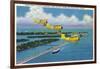 Florida - Planes Flying over Causeway, Miami Beach-Lantern Press-Framed Art Print