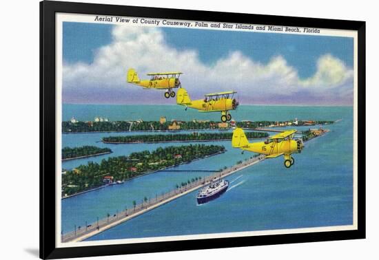 Florida - Planes Flying over Causeway, Miami Beach-Lantern Press-Framed Art Print