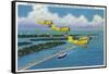 Florida - Planes Flying over Causeway, Miami Beach-Lantern Press-Framed Stretched Canvas