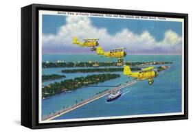 Florida - Planes Flying over Causeway, Miami Beach-Lantern Press-Framed Stretched Canvas