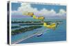 Florida - Planes Flying over Causeway, Miami Beach-Lantern Press-Stretched Canvas