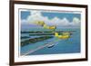 Florida - Planes Flying over Causeway, Miami Beach-Lantern Press-Framed Art Print