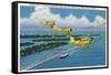 Florida - Planes Flying over Causeway, Miami Beach-Lantern Press-Framed Stretched Canvas
