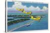 Florida - Planes Flying over Causeway, Miami Beach-Lantern Press-Stretched Canvas