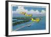 Florida - Planes Flying over Causeway, Miami Beach-Lantern Press-Framed Art Print