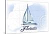 Florida - Sailboat - Blue - Coastal Icon-Lantern Press-Stretched Canvas