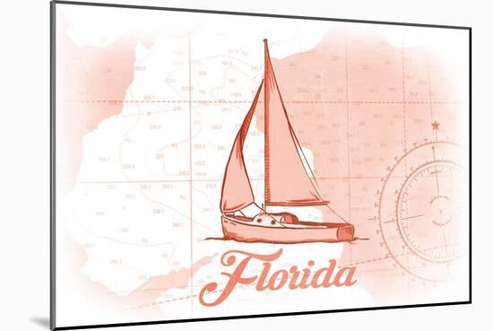 Florida - Sailboat - Coral - Coastal Icon-Lantern Press-Mounted Art Print