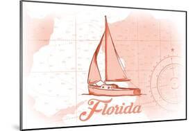Florida - Sailboat - Coral - Coastal Icon-Lantern Press-Mounted Art Print