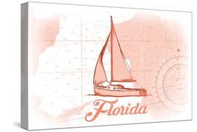 Florida - Sailboat - Coral - Coastal Icon-Lantern Press-Stretched Canvas