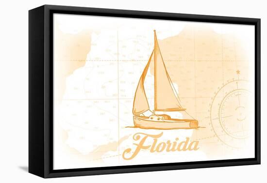 Florida - Sailboat - Yellow - Coastal Icon-Lantern Press-Framed Stretched Canvas