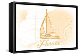 Florida - Sailboat - Yellow - Coastal Icon-Lantern Press-Framed Stretched Canvas