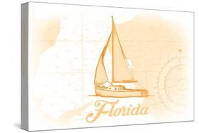 Florida - Sailboat - Yellow - Coastal Icon-Lantern Press-Stretched Canvas