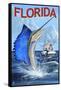 Florida - Sailfish Scene-Lantern Press-Framed Stretched Canvas