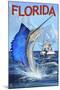 Florida - Sailfish Scene-Lantern Press-Mounted Art Print