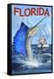 Florida - Sailfish Scene-Lantern Press-Framed Stretched Canvas