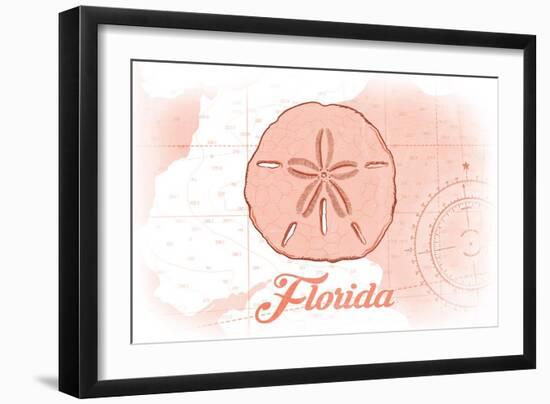Florida - Sand Dollar - Coral - Coastal Icon-Lantern Press-Framed Art Print