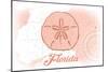 Florida - Sand Dollar - Coral - Coastal Icon-Lantern Press-Mounted Art Print