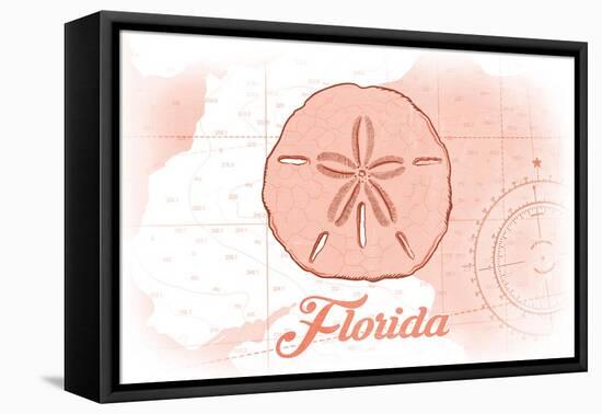 Florida - Sand Dollar - Coral - Coastal Icon-Lantern Press-Framed Stretched Canvas