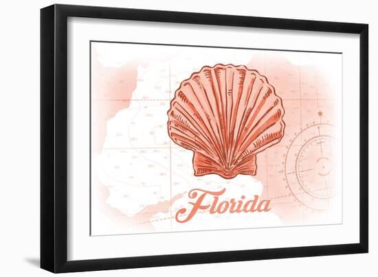 Florida - Scallop Shell - Coral - Coastal Icon-Lantern Press-Framed Art Print