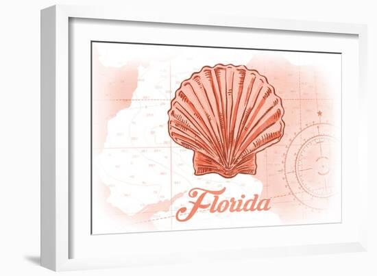 Florida - Scallop Shell - Coral - Coastal Icon-Lantern Press-Framed Art Print