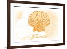 Florida - Scallop Shell - Yellow - Coastal Icon-Lantern Press-Framed Art Print