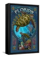 Florida - Sea Turtle Art Nouveau-Lantern Press-Framed Stretched Canvas