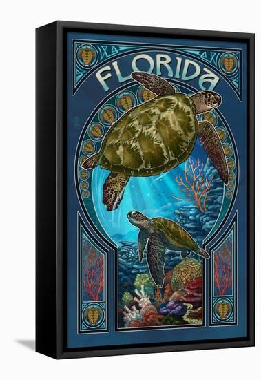 Florida - Sea Turtle Art Nouveau-Lantern Press-Framed Stretched Canvas