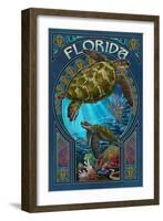 Florida - Sea Turtle Art Nouveau-Lantern Press-Framed Art Print