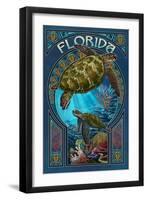 Florida - Sea Turtle Art Nouveau-Lantern Press-Framed Art Print