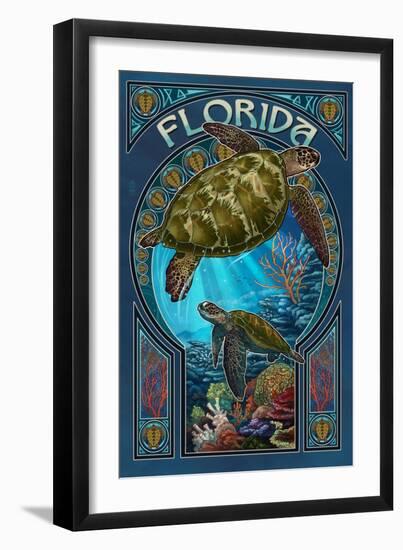 Florida - Sea Turtle Art Nouveau-Lantern Press-Framed Art Print