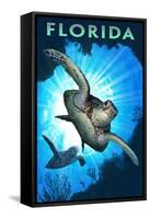 Florida - Sea Turtle Diving-Lantern Press-Framed Stretched Canvas